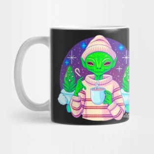 Christmas Funny Alien Drinking Coffee Wearing Sweater Mug